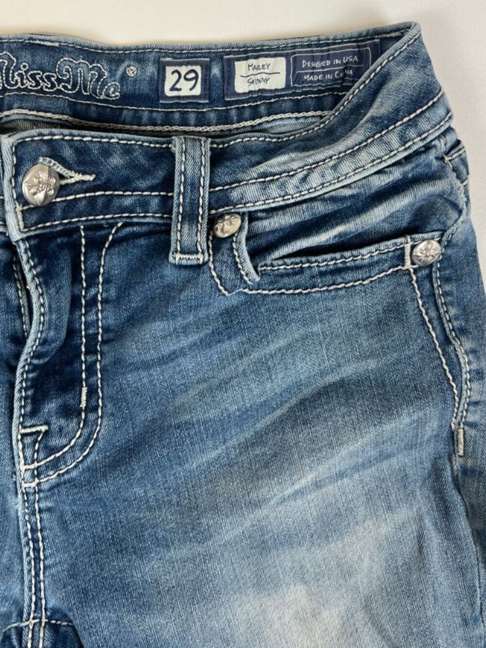 Miss Me Women 29 Skinny Jeans Hailey Blue Denim Embellished Wing Pocket DS082578 - Picture 3 of 10